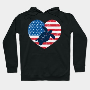 American Flag Heart Love Turtle Usa Patriotic 4Th Of July Hoodie